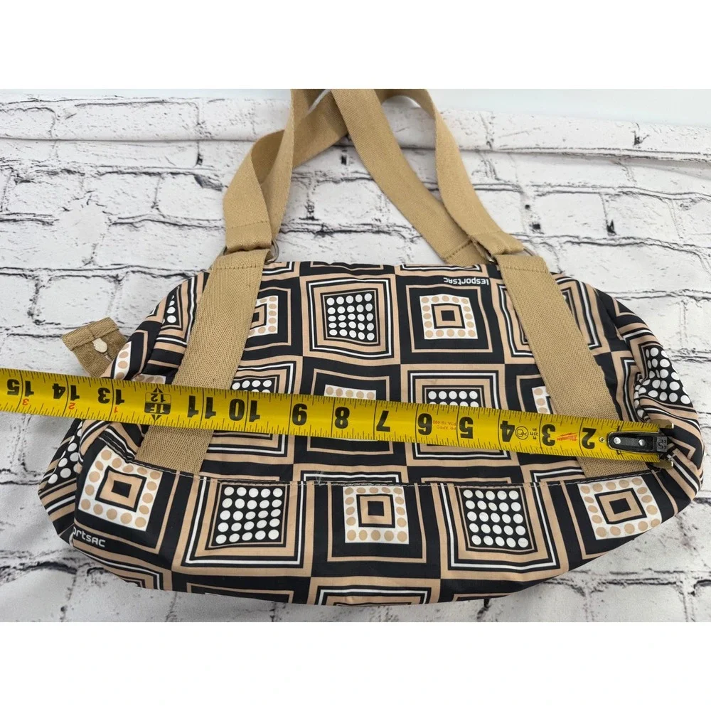 LeSportsac‎ Geometric Square Print Nylon Shoulder Bag Tan Black Cream Satchel